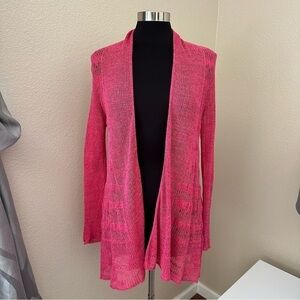 Eileen Fisher Pink Open Front Knit Crochet Cardigan Size S
